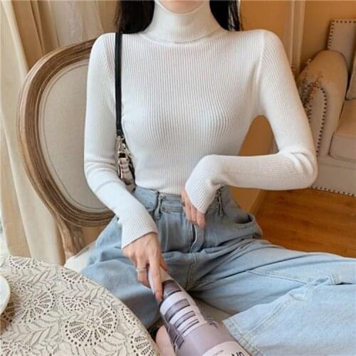 Womens Turtleneck Knitted Sweater Winter 2020 Casual Solid Long Sleeve Jumper Fashion Candy Color Slim Stretch Female Pullovers