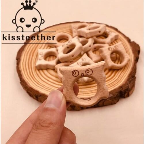 Kissteether Animal Beads 10pcs Food Grade Wood Bead Beech Wooden Clouds DIY Teething Nursing Mom Necklace jewelry Making Teether