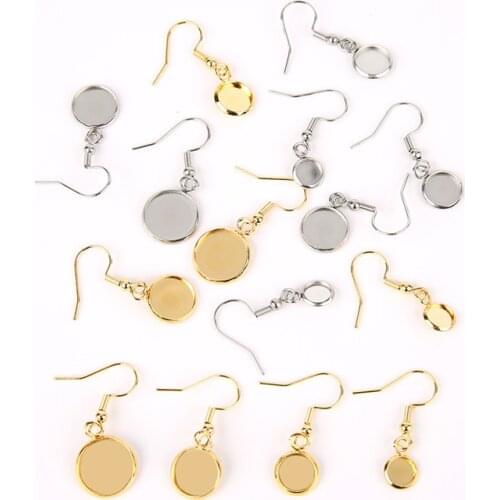 10pcs Stainless Surgical Steel Blank Base Earrings Hooks Findings Fit 6 8 10 12 14 16mm Stone Cabochon Settings Jewelry Mkaing
