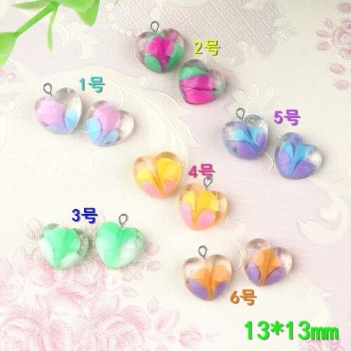 10pcs 13MM Mix DIY resin flower heart charms heart-shaped kawaii flatback cabochon resin craft jewelry making fashion ornament