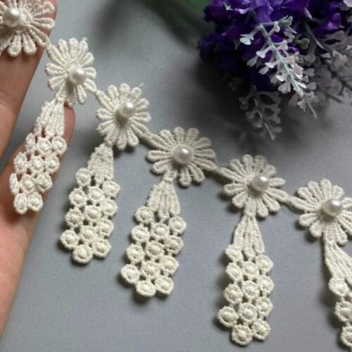 20x Ivory Daisy Pearl Flowers Lace Tassel Embroidered Lace Trim Ribbon Applique DIY Manual Sewing Supplies Craft Decoration New