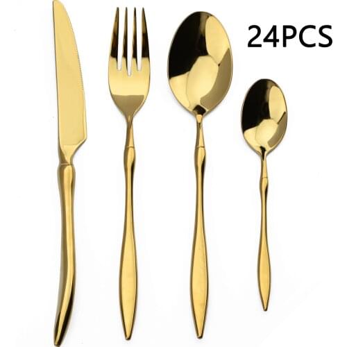 24Pcs Luxury Cutlery Set 304 Stainless Steel Kitchen Tableware Dinnerware Set Knife Fork Spoon Silverware Set Dishwasher Safe