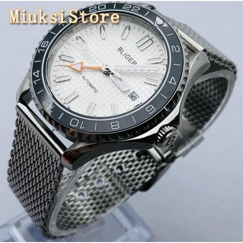 41mm Bliger new top casual business watch sapphire glass ceramic bezel silver dial luminous waterproof mens GMT automatic watch