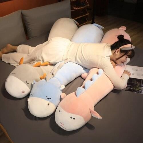 80cm/120cm Long Animals Cattle Hippo Sheep Plush Pillow Toy Soft Comfortable Cartoon Stuffed Doll Sleeping Cushion Girls Gifts