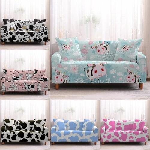 1/2/3/4 Seat Cartoon Cow Sofa Cover New Printed Stretch Sofa Cover Four Seasons Available Full Cover Sofa Cushion