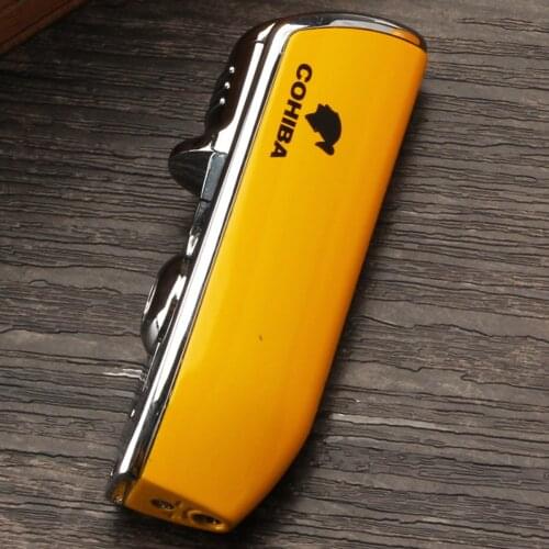 COHIBA Lighter Torch Butane Cigar Lighter Windproof Metal 3 Jet Lighters Smoking Igniter Cigar Punch Cutter