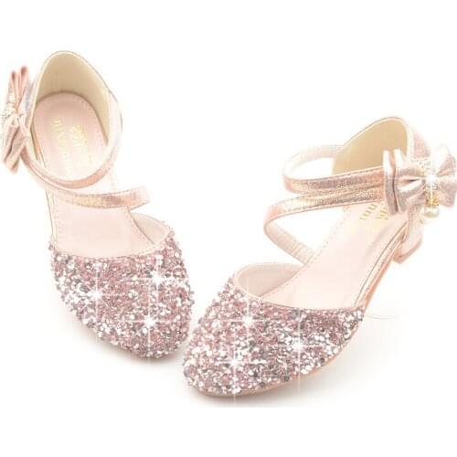 2021 Children Sandals Girl High Heels Princess Shoes For Girls Glitter Bowtie High heel Sandals Dress Party Shoe Size 26-36