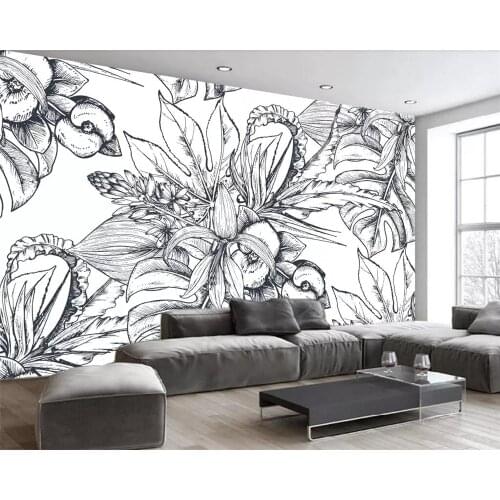 Beibehang Custom photo wallpaper vintage abstract hand-painted black and white leaves banana leaf background wall paper mural