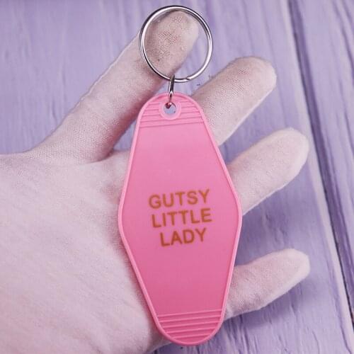 Gutsy Little Lady Hotel Keyring Badge Vintage inspired pink keychian Classic Movie Jewelry Gift