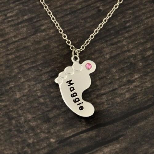 Personalised Baby Feet Necklace ,New Mum Gift, Mother Day Gift,Baby Feet Necklace with Birthstone,Mom Jewelry