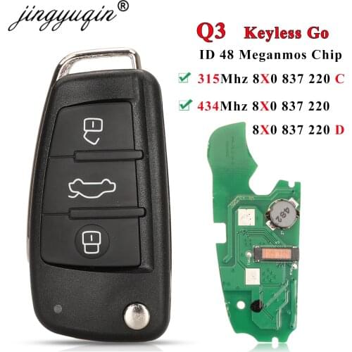 Jingyuqin 3BTN 315MHz 434MHz ID48 Keyless Go Proximity Flip Remote Control Key for Audi A1 Q3 8X0 837 220 8X0837220D 8X0837220C
