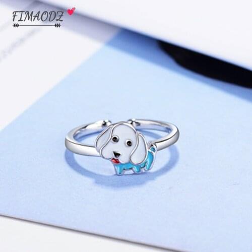 FIMAODZ Hot Trendy Silver Cute Pet Dog Ring Adjustable Size Female Girl Men And Women Birthday Anniversary Gift Animal Rings