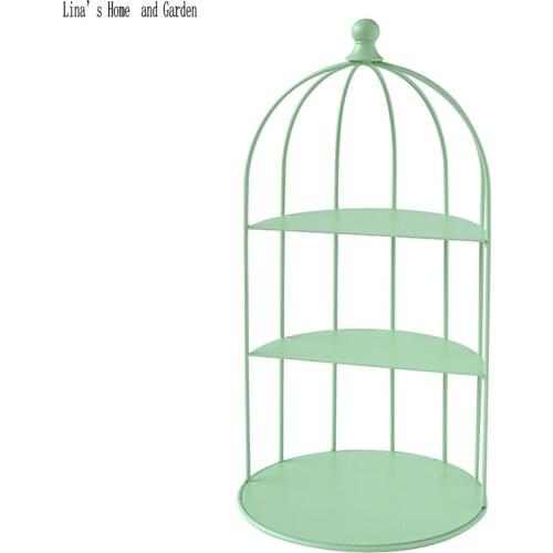 Beautiful light green half round metal birdcage design shelf for display