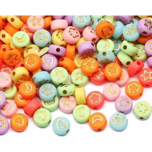 Round Color Mixed Acrylic Beads 4x7mm Star/Heart/Moon Pattern Loose Spaced Beads For Jewelry Making DIY Bracelet Accessories