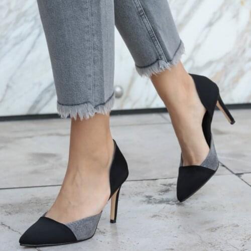 Mio Gusto Brand Brien Gray & Black Color Suede, 8Cm Heel Height, quality Sexy Stiletto Women 's Pumps Shoes ,high heels , heels women , mary jane shoes , platform shoes