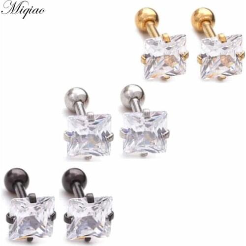 Miqiao 2pcs New Product Personality Diamond-studded Square Straight Rod Ear Bone Nail Piercing Jewelry