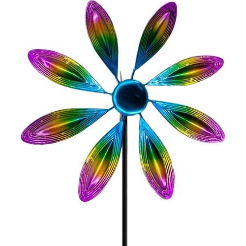 Retro Fashion Yard Wind Spinner Rainbow Rotating Iron Windmill Outdoor Garden Art Windmill Deco Crafts Garden Lawn Ornaments
