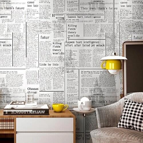 Bacaz Vintage Enlish Letters Newspaper Wallpaper Rolls for Walls Shop Cafe Bar Background 3d Wall paper Roll 3d Wallcoverings
