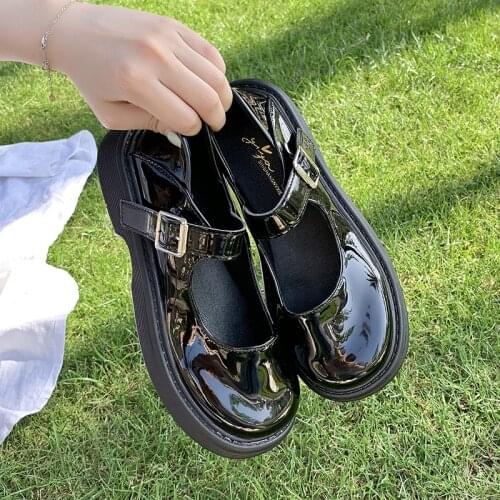 2022 Autumn New Mary Jane Shoes PU Japanese JK College Student Girl Round Head Doll Shoes Black Belt Patent Leather Shoes Women