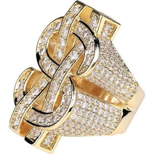 New Arrival Bling Bling Crystal US Dollar Finger Ring Hip Hop Style Men Ring Size 8 9 10 11 12 Fashion Jewelry for Gift Party