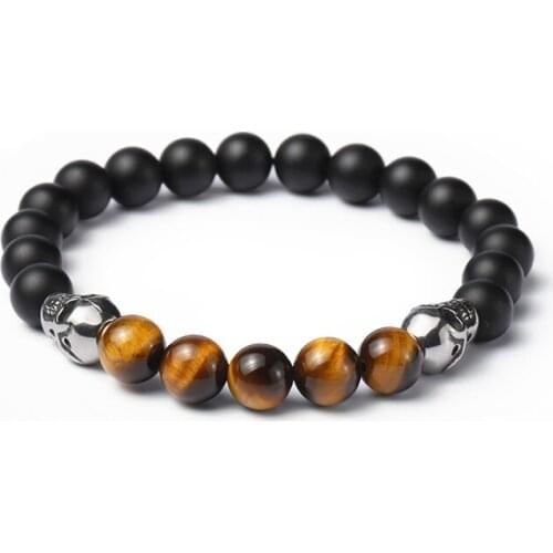 Wholesale Men Bracelet Natural stone Bead Bracelet mens stainless steel skull Bracelets 50pcs/lot+Drop Shipping
