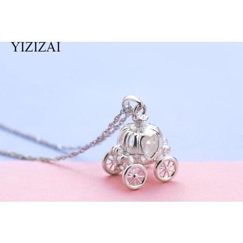 YIZIZAI Dream Pumpkin Car Silver Plated Necklace Pendant Clavicle Cinderella Exquisite Necklace Jewelry Peach Flower Girl
