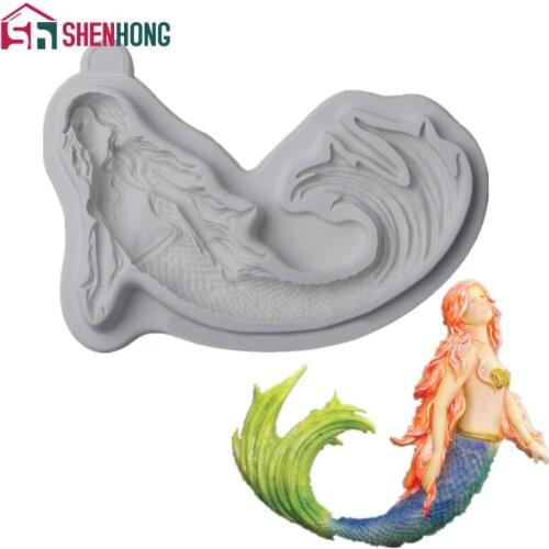 Swimming Mermaid Silicone Mold for Fondant Cake Decor Cupcakes, Sugarcraft, Cookies, Candies, Cards and Clay Bakeware