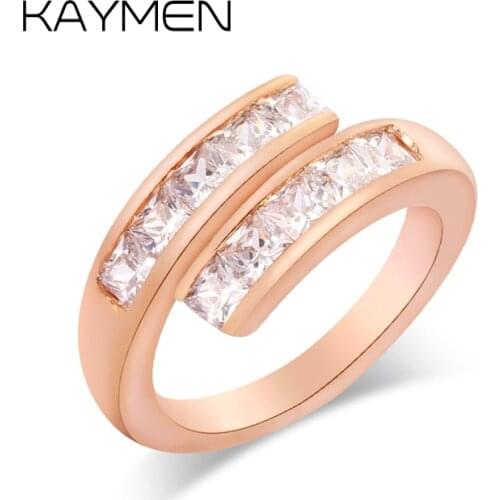 Square Cubic Zirconia Adjustable Cuff Rings for Women Girls, Statement Gold Plated Rings Wedding Engagement Party Jewelry 298