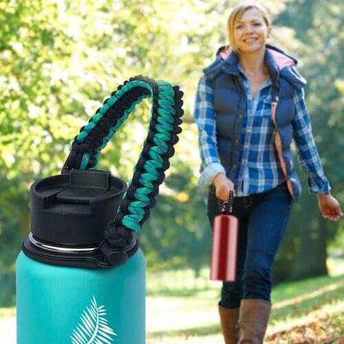 Paracord Strap Water Bottle Handle for Hydro Flask and Other Wide Mouth Bottles. Fits 12oz to 64oz Bottles. Ideal Flask Accessor