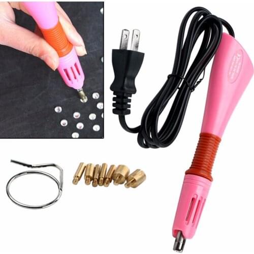 Pink 7 in 1 Hotfix Rhinestone Setter Hotfix Hot Fix Stud Applicator Wand Heater Gun Tool DIY Heat Fix Tools Hand Tool Set