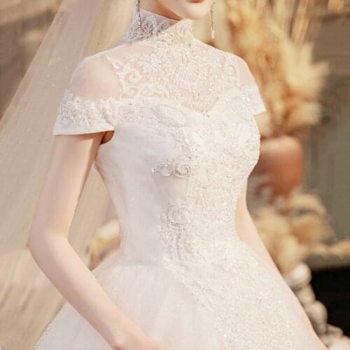 Wedding Dress High-end Charm Beautiful European And American Stand-up Collar 2021 Bridal Tutu Princess Star