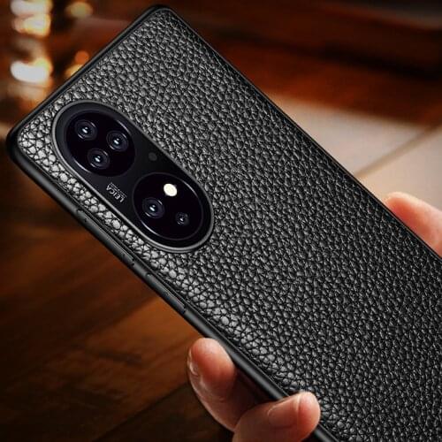 Business Leather Thin Back Case For Huawei P50 Pro pebbled pattern Para Cover