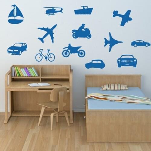 Transportation Wall Sticker Car Bike Airplane Boat Wall Decal Home Decor For Living room Bedroom Revocable Vinyl DW20300