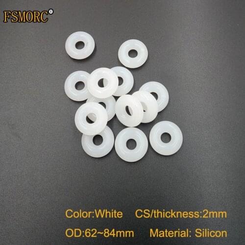 2mm Thickness white and red silicon o-rings OD 62 63 64 65 66 67 68 70 73 75 78 80 82 84mm Food Grade Seals gasket no poison