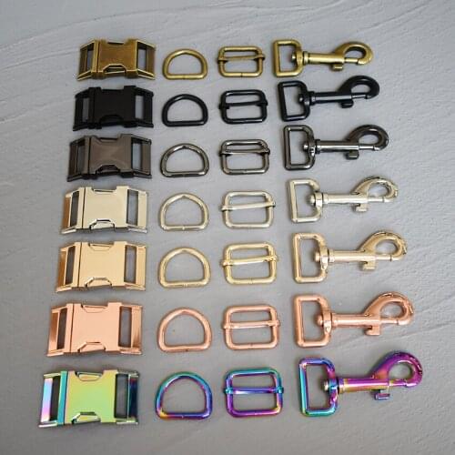 20 Sets 15mm/20mm/25mm/30mm Metal Slider Adjustable Buckle D Ring Metal Dog Clasp Four Pieces Webbing DIY Cat Collar Accessory