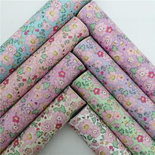 Pink Small Flowers Printed Synthetic Leather Smooth Faux Fabric Sheets Felt Backing Vinyl For Earrings Bows DIY 21X29CM GM2338B