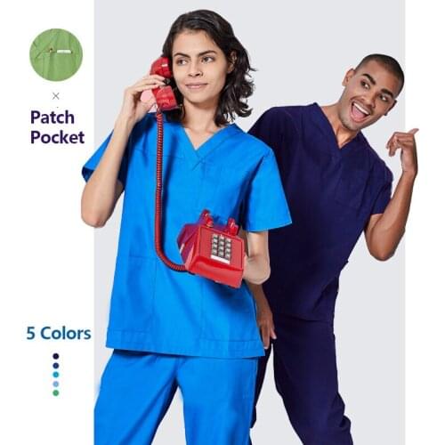 Navy Scrub Uniform Scrubs Set Nursing Workwear Top and Pant Short Sleeve Nurse Uniform Outfit Suits FRSS1724-3