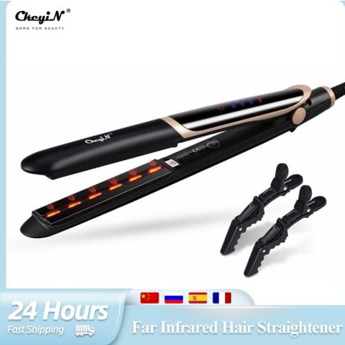 CkeyiN 2 in 1 Far Infrared Hair Straightener Professional Flat Iron Tourmaline Ceramic Hair Curler Anion Hair Styling Tool Glove
