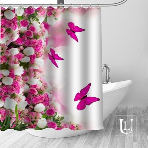 Flowers grass butterfly Shower Curtains Custom Bathroom Curtain Waterproof Bathroom Fabric Polyester Shower Curtain High Quality
