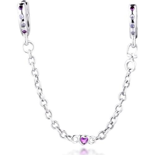 Fits Pandora Bracelet Bright Hearts Safety Chain Genuine 925 Sterling Silver Charms Beads for Women Jewelry Making kralen