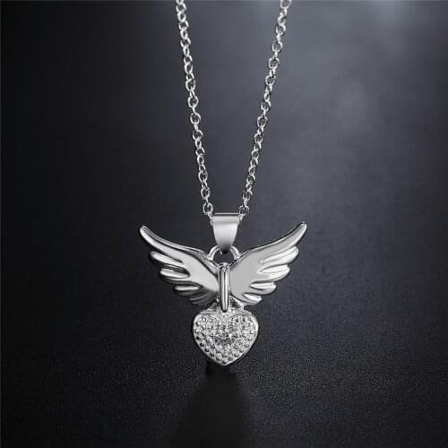 925 Sterling Silver Charm New Angel Wing Love Fashion Pendant Fit Women Necklace Jewelry Gifts