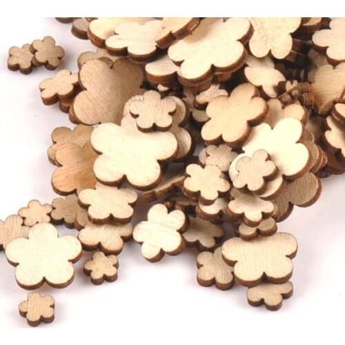 100pcs 6-15mm Natural Mix Flower Pattern Wood DIY Carfts For Scrapbooking Home Decoration Handmade Wooden Ornament Arts m1758
