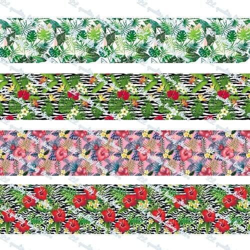 16-75MM Tropical Flowers&Plants Printed Grosgrain Ribbon 50 Yards/Roll Tape Clothing Bakery Gift Wrapping Accessory Hairbow Head