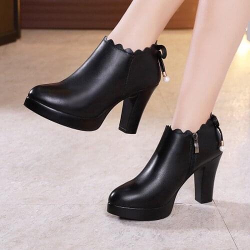 2018 autumn and winter new boots high heels thick with waterproof platform spring and autumn 32-43 single boots Korean bare