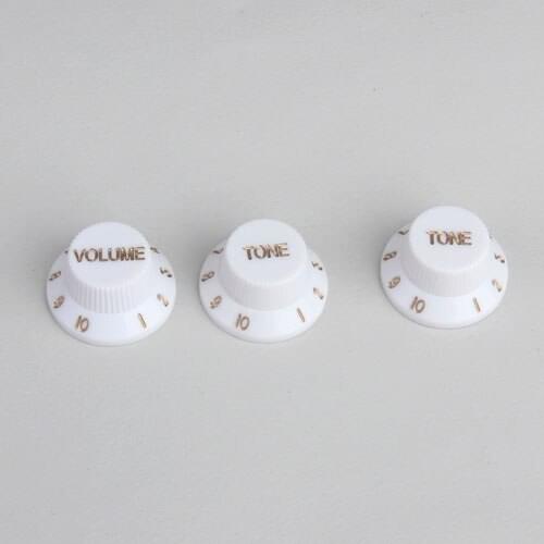 3 White Volume Tone Knob W/ Gold Brown Detail For Guitar Pickup