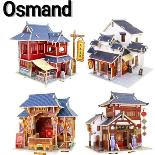 3D Wooden Miniature Puzzle Chinese World Famous Model Building Theater Teahouse Jigsaw Educational Assembly Toys for Kids Gifts