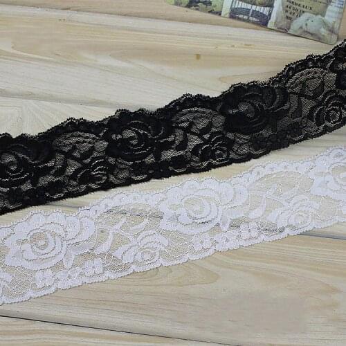 5Meters/lot 6cm wide thin black white elastic embroidered lace diy clothing fabric accessories AC548