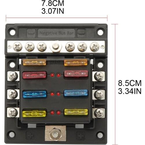 6-way Fuse Holder with LED Indicator Light and Negative Busbar for 12/24V Car RV