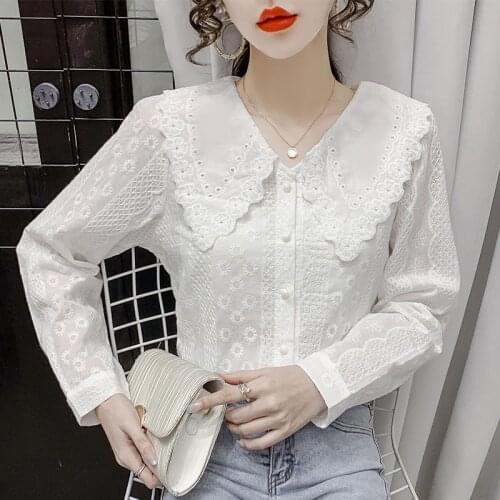 Large size loose women blouses 2021 autumn new lace women shirt tops fashion casual round neck long sleeve women blouses cloths