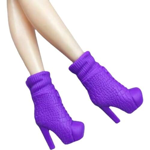 11.5" Doll Shoes Purple High Heel Boots For Barbie Shoes Sandals Princess Foot Wear Booties For Barbie Dolls Accessories 1/6 Toy